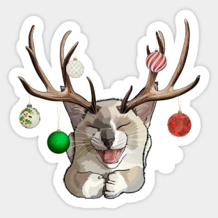 Snowshoe Siamese Catalope with Christmas Ball Ornaments Sticker